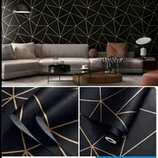 Papel de parede Zara Preto e Dourado Geometrico Moderno 5 Metros x 45cm Triangulo Sala, Quarto