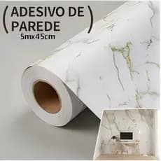 Papel de Parede Adesivo Mármore Branco com Detalhes Dourados 5m x 45cm Lavável para Sala, Quarto e Cozinha