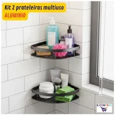 Kit 2 Suportes Porta Shampoo Banheiro Porta Temperos Cozinha Prateleira Canto Alumínio