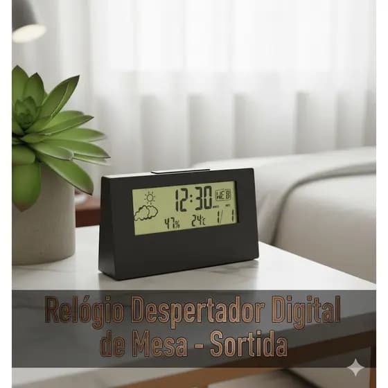 Relógio Despertador Digital de Mesa com Display LED Modelo Compacto e Moderno