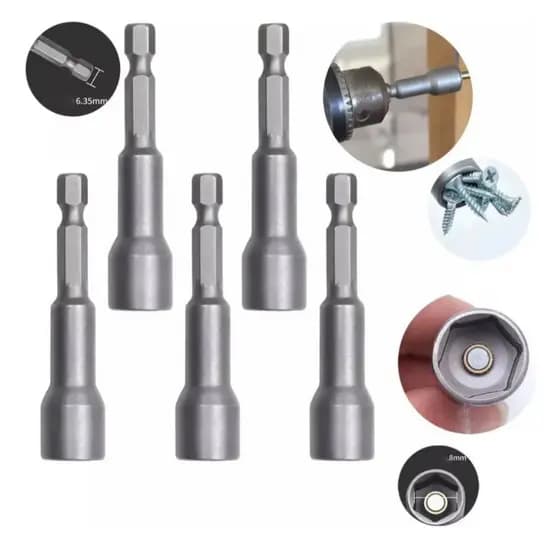 Kit Ponteira Soquete Canhão 5/16 5 Peças Para Parafusadeira