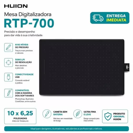 Mesa Digitalizadora RTP-700 Profissional | Caneta Sem Bateria | Ideal para Desenho, Design e Aulas Onlin