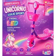 Patinete Infantil 3 Rodas Unicórnio Lulie Sport com LED e Cestinha – Diversão Mágica com Segurança!