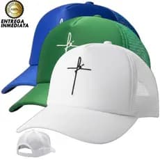 kit 2 Boné Trucker Fé Liso com Tela Aba Curva Esportivo Unissex