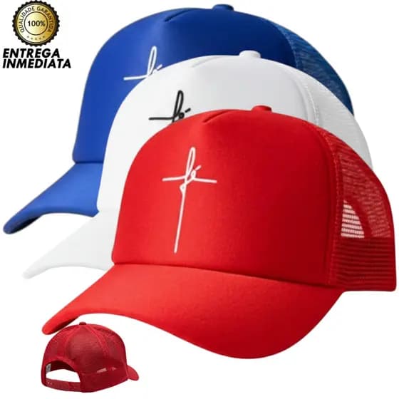 Boné Trucker Unissex com Cruz Minimalista – Tamanho Único