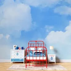 Papel de Parede Linha Studio Decor Mural Aquarela Céu Azul Decoração Suave e Moderna