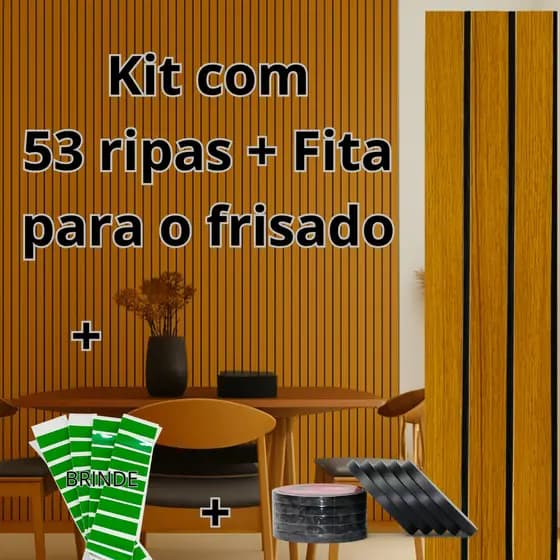 Novo Kit até 53 Ripado Ripa Freijo Frisado MDF 3mm com rolo de Fita Preta Autocolante | Decorativo Premium