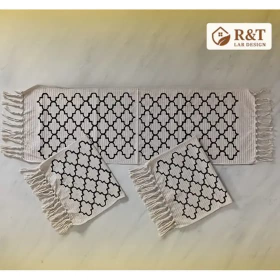 Kit 3 Peças Passadeira Cozinha Tapetes Para Cozinha Geométrica Excelente Qualidade Tecido Grosso Tear Nozinho