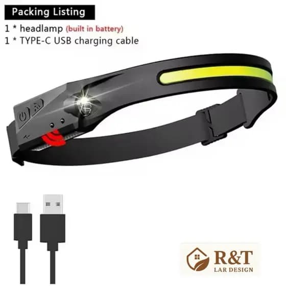Lanterna de Cabeça Recarregável Led Corpo Motion Camping Torch Light Lamp Com Usb