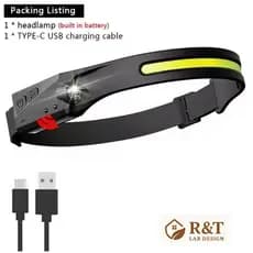 Lanterna de Cabeça Recarregável Led Corpo Motion Camping Torch Light Lamp Com Usb