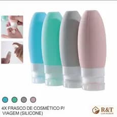 Kit 4 Frasco De Cosmetico 90ml Silicone Para Viagem Portatil Shampoo Creme Loçao Sabonete