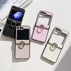 Caixa De Telefone De Couro De Luxo Com Diamante Flash Para Samsung Z Flip 7 6 5 4 3 Capa Protetora De Tela Dobrável