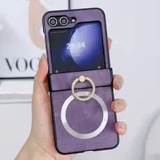 Capa De Carregamento Magnético Sem Fio De Couro Para Samsung Z Flip 7 6 5 4 3 Protetora De Tela Dobrável