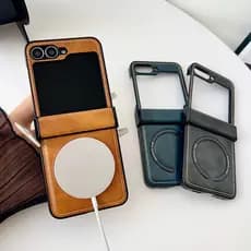 Capa De Proteção De Tela Dobrável De Couro De Luxo Com Carregamento Magnético Para Samsung Z Flip 7 6 5 4 3