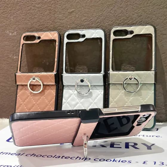 Suporte Xadrez Diamante Tela Dobrável Capa De Couro De Luxo Para Samsung Galaxy Z Flip 8 7 6 5 4 3