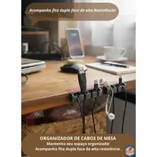 Organizador de Cabos e Fios de Mesa 3uni p/ até 8 cabos | Acompanha Fita Dupla Face | Clipes de mesa