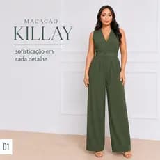 Macacão Killay Jade Wide Leg com Cinto e Lastex nas Costas
