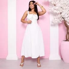 vestido midi femenino alza com forro, com fenda na frente e elastex nas costas