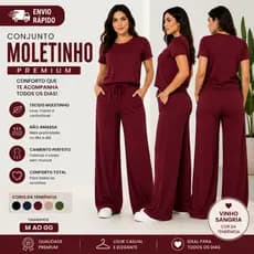 CONJUNTO FEMININO MOLETINHO PREMIUM CALÇA PANTALONA E BLUSA PRONTA ENTREGA