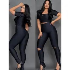 Calça Legging Cintura Alta Com Abertura No Joelho Feminino Suplex Power