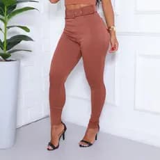 Calça Leggings Canelada 3d Cintura Alta com Cinto