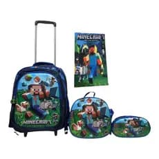 Kit Mochila Minecraft 3D Alto Relevo Infantil + Lancheira Térmica + Estojo + Toalha