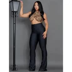 Calça Flare Feminina Cintura Alta com Zíper na frente Malha Power