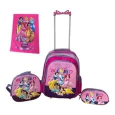Mochila Infantil Princesa 3D com Lancheira, Estojo e Toalha – Kit Escolar Feminino