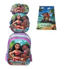 Kit Mochila Moana 3D Alto Relevo + Lancheira Térmica + Estojo + Toalha – Infantil