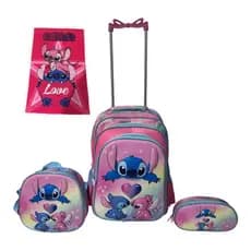 Kit Completo Stitch 3D: Mochila Escolar + Lancheira Térmica + Estojo + Toalha