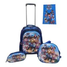 Kit Mochila de Rodinhas Paw Patrol 3D Alto Relevo Infantil com Lancheira Térmica Estojo e Toalha