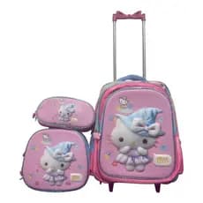 Kit Mochila Hello Kitty Infantil Menina de Rodinhas 3D Alto Relevo com Lancheira Térmica e Estojo