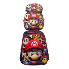 Kit Mochila Mario Bros 3D Alto Relevo + Lancheira Térmica + Estojo