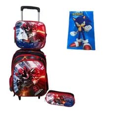 Kit Escolar Sonic 3D: Mochila Alto Relevo + Lancheira + Estojo + Toalha