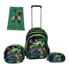 Kit Mochila Hulk Infantil Menino 3D Alto Relevo com Lancheira Térmica Estojo e Toalha