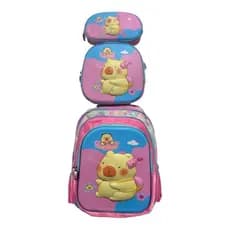 Kit Mochila De Rodinhas Capybara 3D Alto Relevo Infantil + Lancheira Térmica + Estojo Escolar