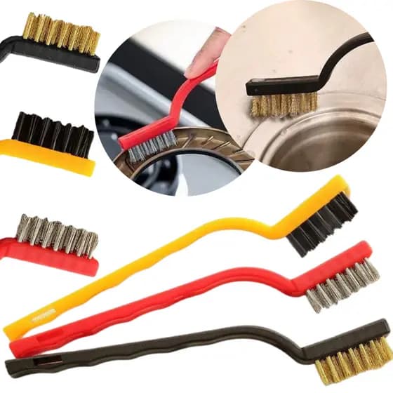 Kit Escovas de Aço Multiuso Aço Latão Nylon Cabo Plástico Limpeza Forno Grelha Fogão Churrasqueira