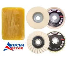 Kit 2x Flap Polimento Inox Disco Feltro Flap Lã + Cera Carnauba 500g Madeira e Inox