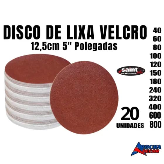 Kit 20 Disco Lixa Velcro Sem Furos  125mm Lixadeira Roto Orbital para Ferro, Metal, Madeira e Massa