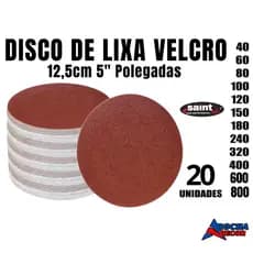 Kit 20 Disco Lixa Velcro Sem Furos  125mm Lixadeira Roto Orbital para Ferro, Metal, Madeira e Massa