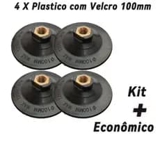 4 Unidades Suporte Prato de Plastico 100mm com Velcro Rosca M14 para Lixas Diamantadas Marmoraria