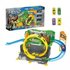 Brinquedo Pista Dinossauro 4 Carrinhos + Lançador e Looping Track Racing