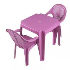 Mesa de Criança de Plástico Rosa do Ursinho com Duas Cadeiras Rosas