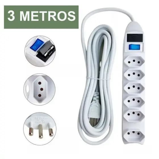 Extensão Elétrica Filtro De Linha Tomada Bivolt Com Fusível Interruptor 3 metros