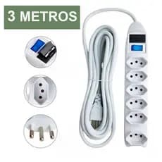 Extensão Elétrica Filtro De Linha Tomada Bivolt Com Fusível Interruptor 3 metros