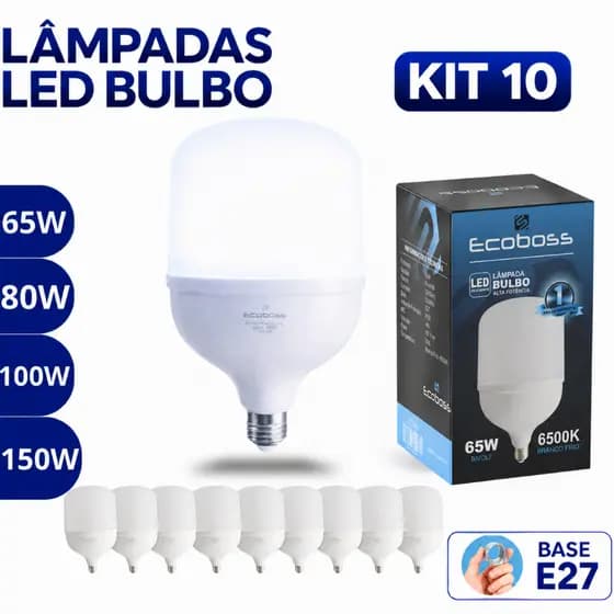 Kit 10 Lâmpadas Led Bulbo 65W/80W/100W/150W 6500k Econômica Alta Potência