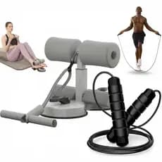Kit 2 Aparelho Abdominal com Fixador de Pés + Corda de Pular Fitness Treino Completo KimiUtilidades