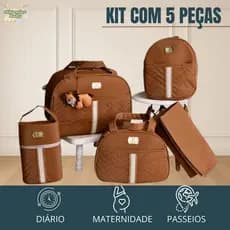 Kit 5 Peças Bolsa Saída Maternidade Para Bebê Mala Mochila e Porta Mamadeira