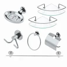 Kit Acessórios Para Banheiro 5 Peças + 2 Porta Shampoo Canto De Vidro 6 mm