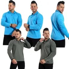 KIT 5 CAMISA CAMISETA GOLA POLO MANGA LONGA COM BOLSO ALGODÃO MALHA FIO 30 ESTILO CASUAL MODA MASCULINA